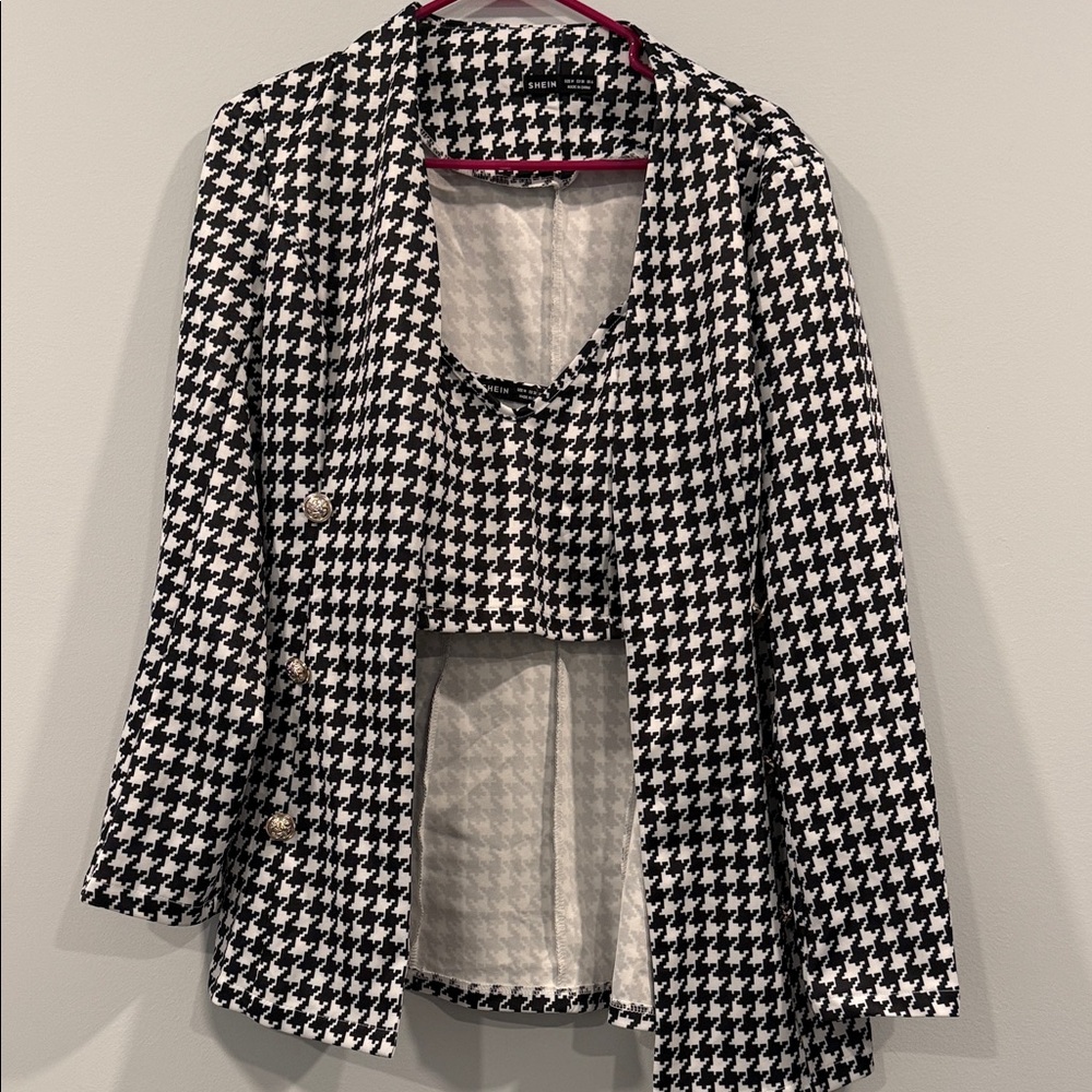 SHEIN Black and White Houndstooth Blazer and tank